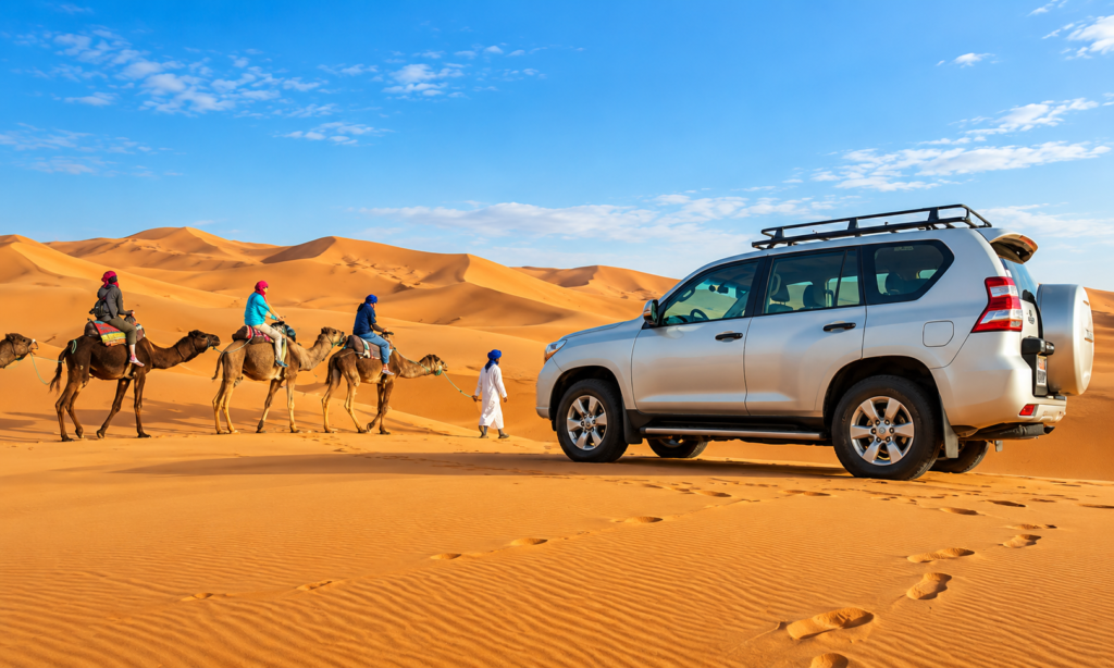 Caravane chamelière dans le désert marocain