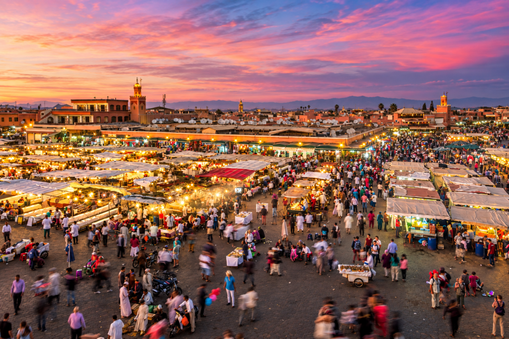 Marché marocain au crépuscule